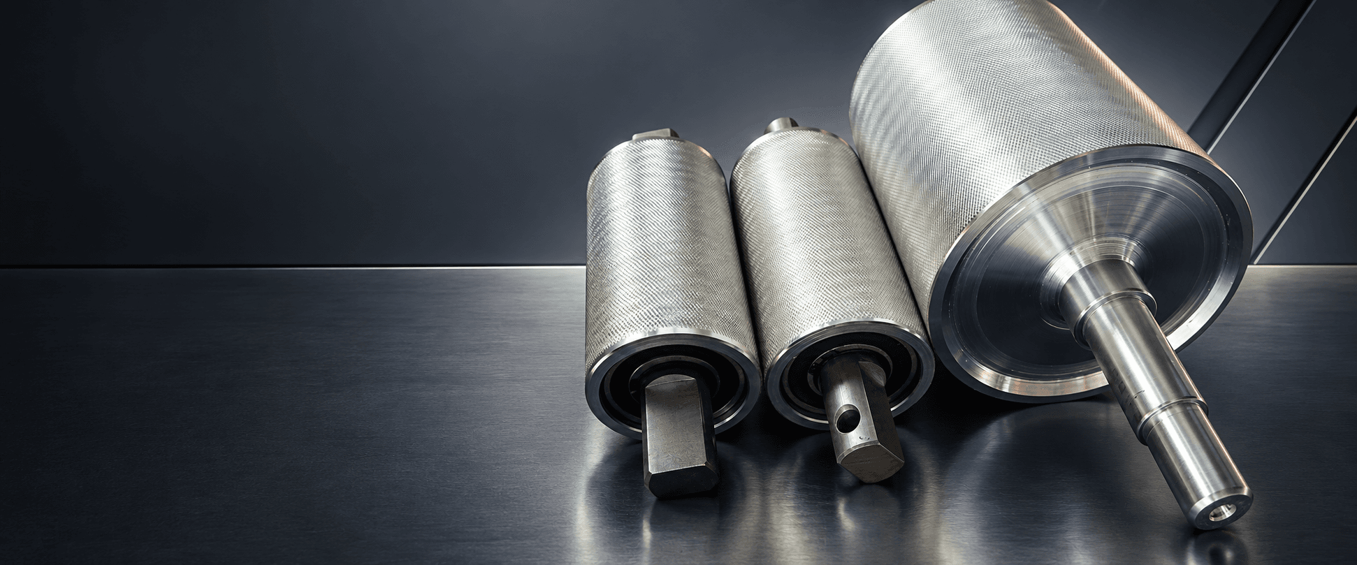 SHUANG SHUN precision conveyor rollers with knurled barrels and heavy end flanges.